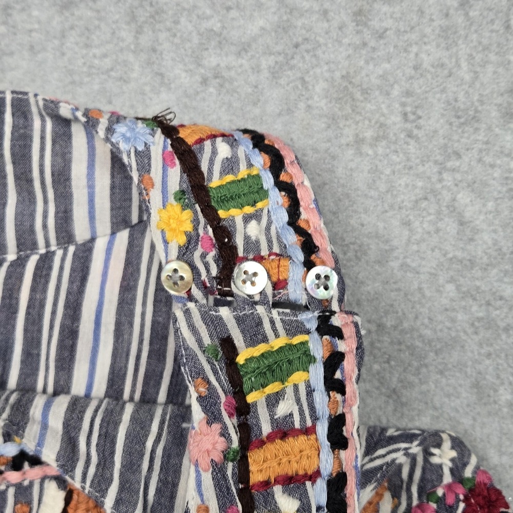 Kyla Seo Dress Womens Small Multicolor Embroidered Boho Stripe Cotton Swing - Picture 8 of 14
